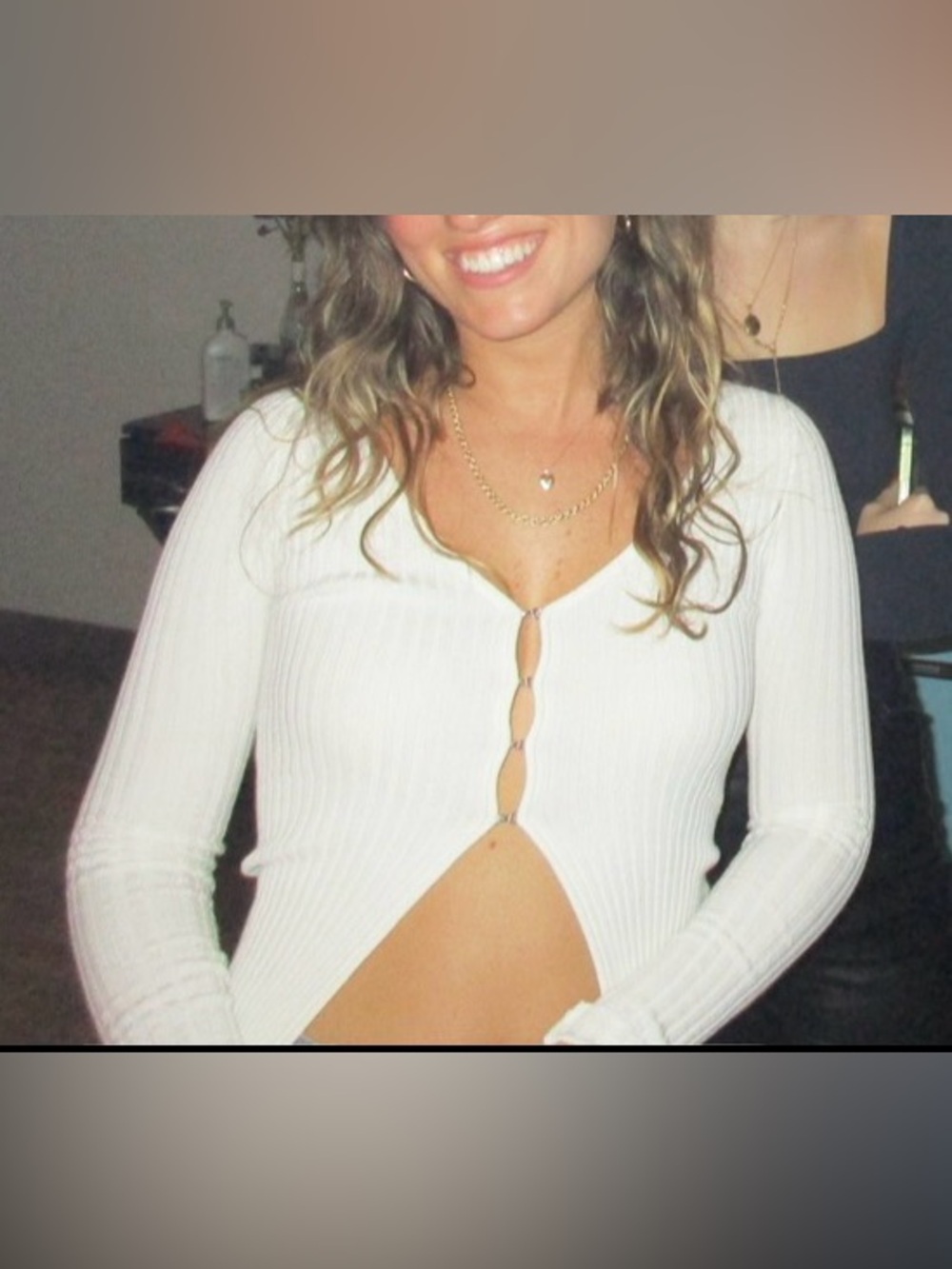 Aritzia Wilfred Superdown Ivory Ribbed Button-Up Cardigan Sweater Top